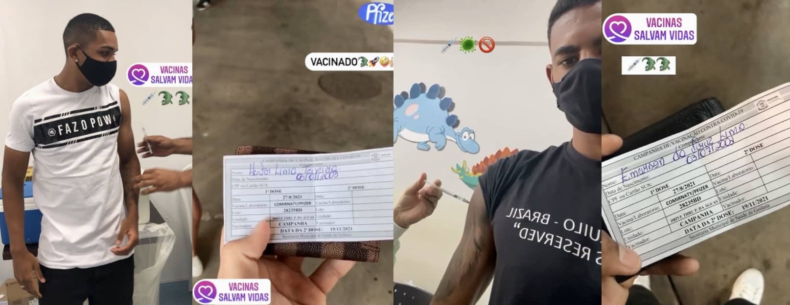 Em Goiânia, jogadores do Vila Nova recebem primeira dose do imunizante (Fotos: Reprodução/Instagram)