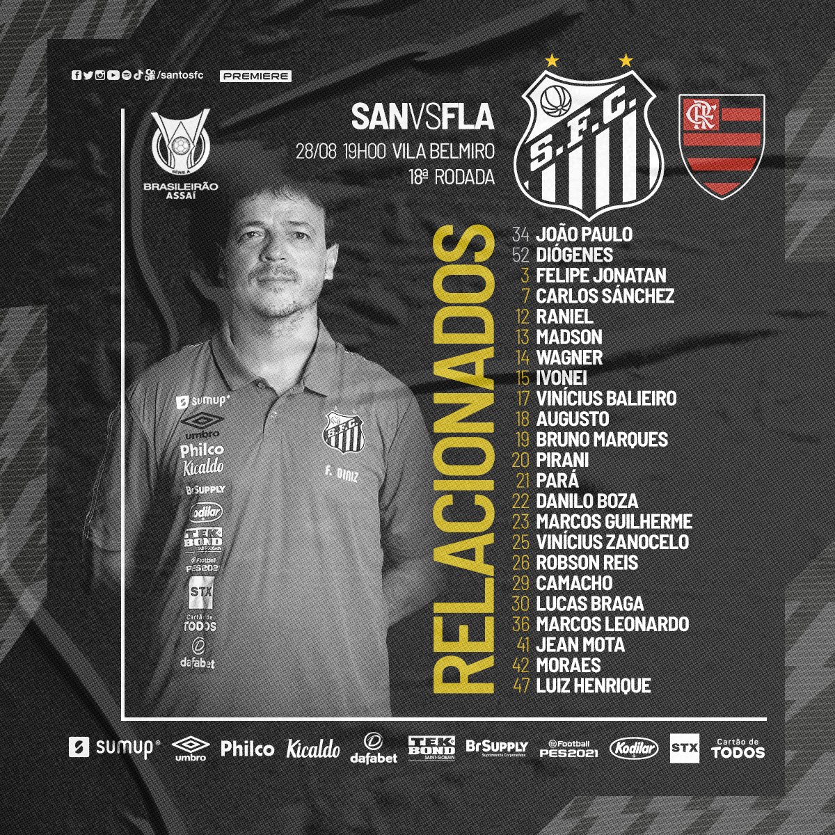 Santos tem novidade em lista de relacionados