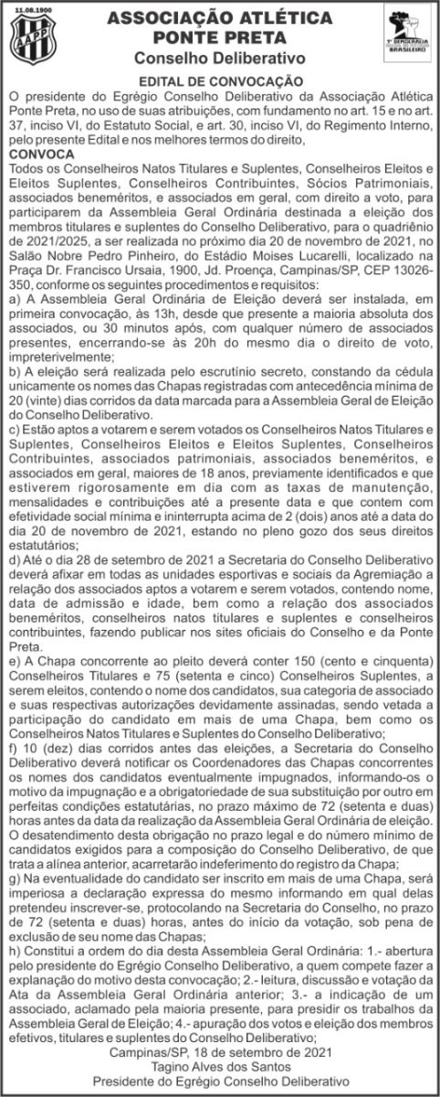 Novo comandante? Ponte Preta terá eleições no dia 20 de novembro