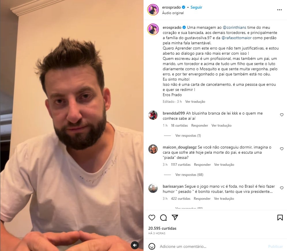 Corinthians: Mosquito aceita desculpas de humorista que fez piada sobre morte de pai